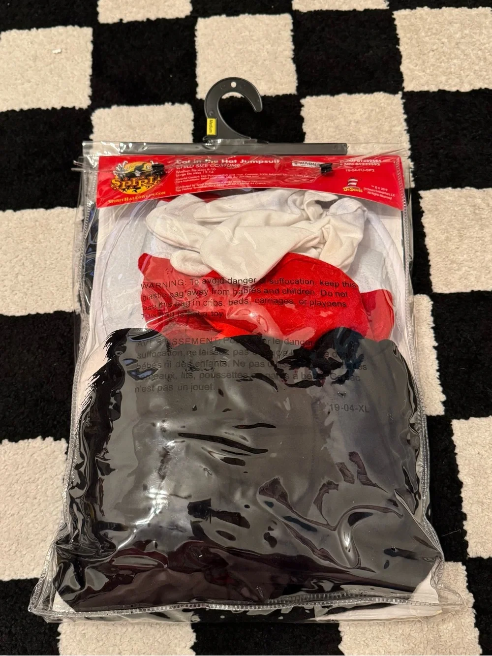 Spirit Halloween Cat in‎ the Hat Costume Jumpsuit Hat Set Kid’s Size Medium